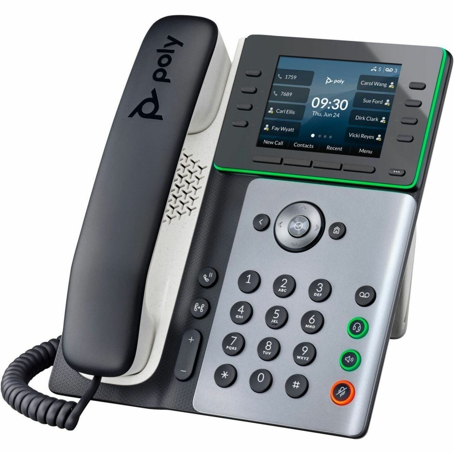 بولي إيدج E300 تليفون IP مع PoE ممكّن بالتوريد الكهربائي، سطح مكتب سلكي أسود، متوافق مع TAA العلامة التجارية: بولي إيدج