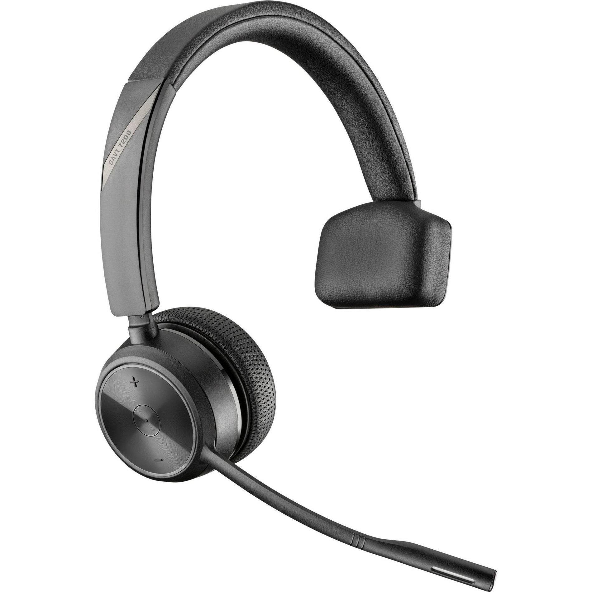 Side view of Poly Savi 7210 Office Headset showing monaural design with noise-canceling boom microphone-alternate-image1