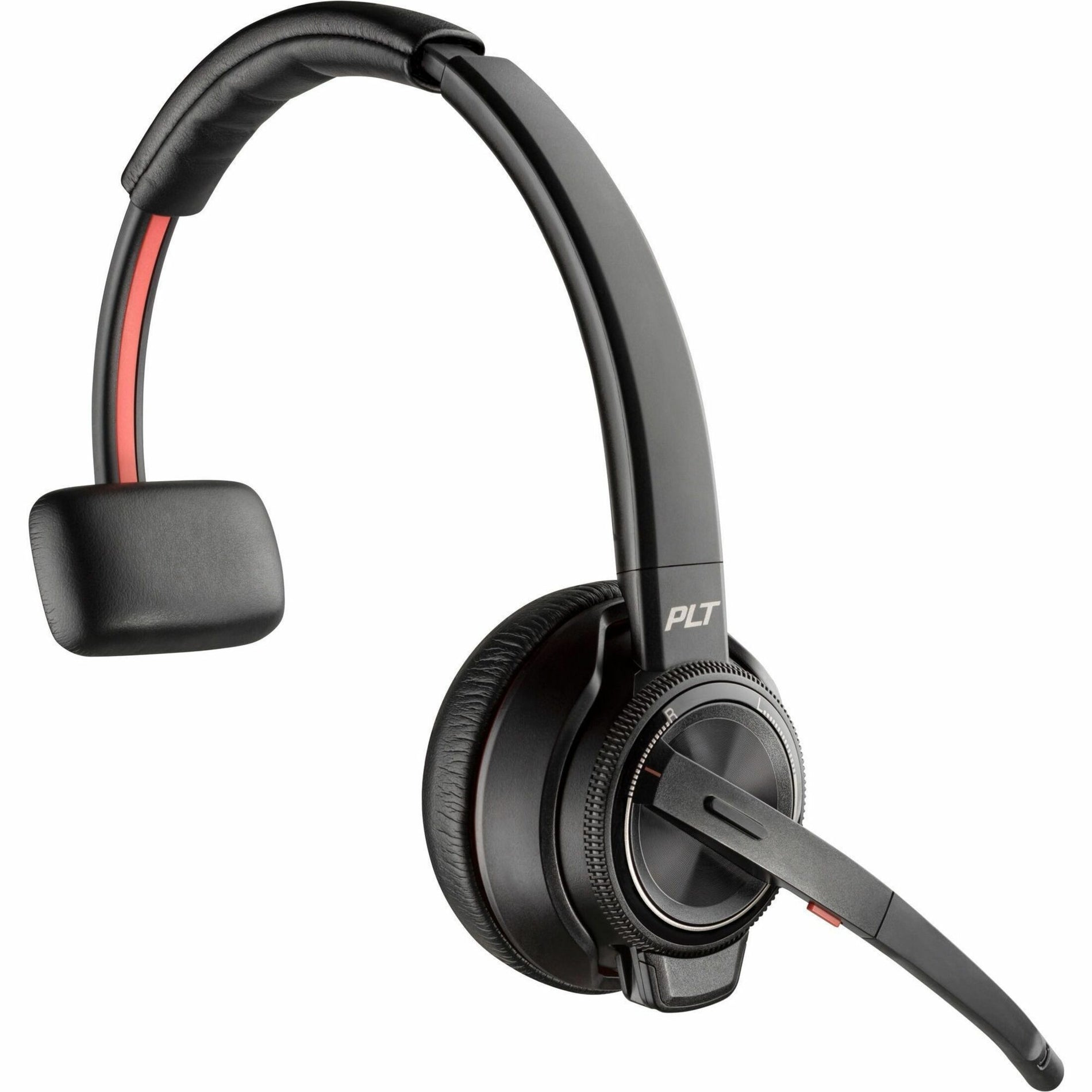 Side view of Poly Savi 8210 mono wireless headset showing flexible boom microphone and over-the-head design-alternate-image1