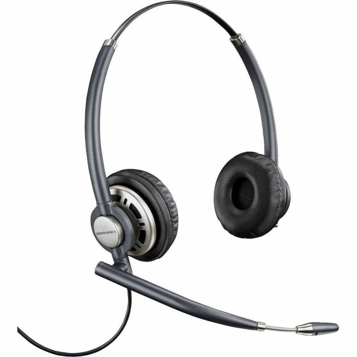 Poly EncorePro HW720 binaural headset with adjustable noise-canceling microphone boom and leatherette ear cushions in gunmetal finish-alternate-image1