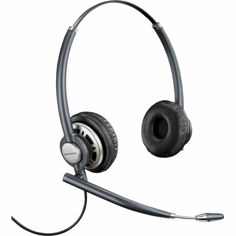 Poly EncorePro HW720 binaural headset with adjustable noise-canceling microphone boom and leatherette ear cushions in gunmetal finish