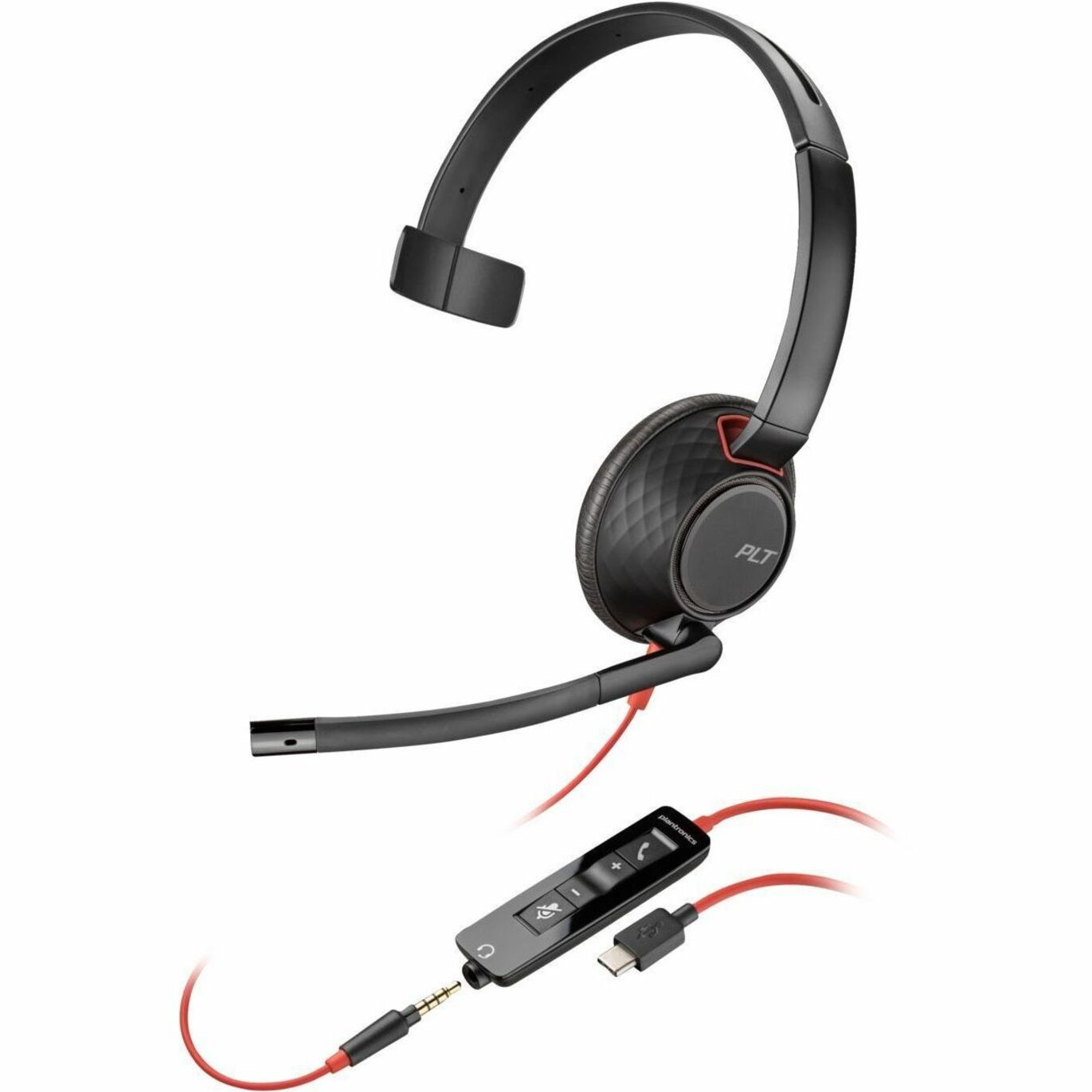 Preto Fones de ouvido USB-C Poly 805H4A6 Blackwire C5210 + Cabo em linha (Qty.50 a granel) Mono Cancelamento de ruído Certificado pela Zoom