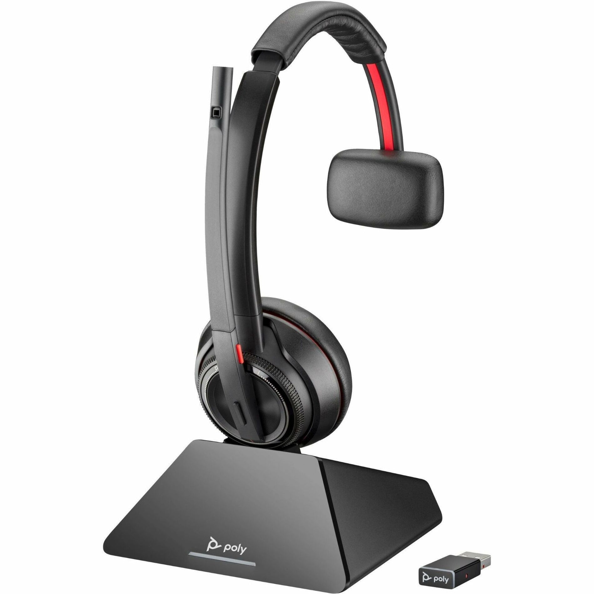 Poly Savi 8210 UC Microsoft Teams Certified DECT 1920-1930 MHz USB-A Headset, Wireless On-ear Over-the-head Headset with Boom Microphone, Black