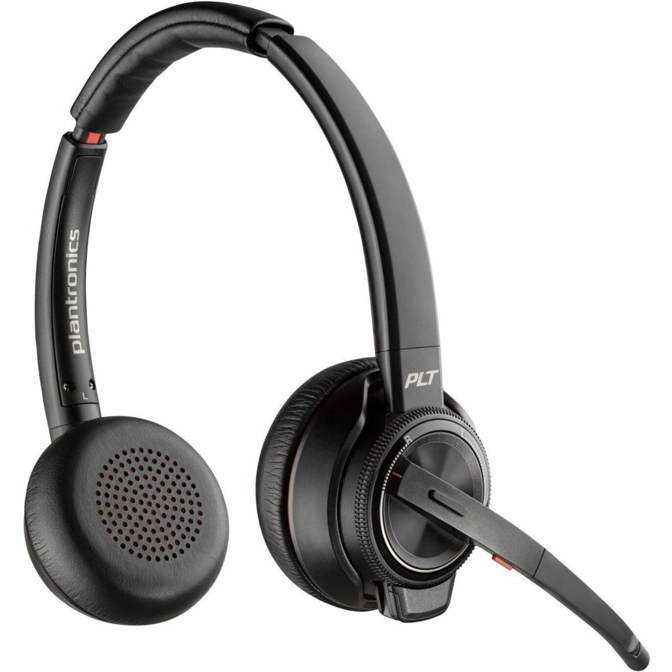 Side view of Poly Savi 8220 UC wireless headset showing dual ear cups and adjustable microphone boom-alternate-image1