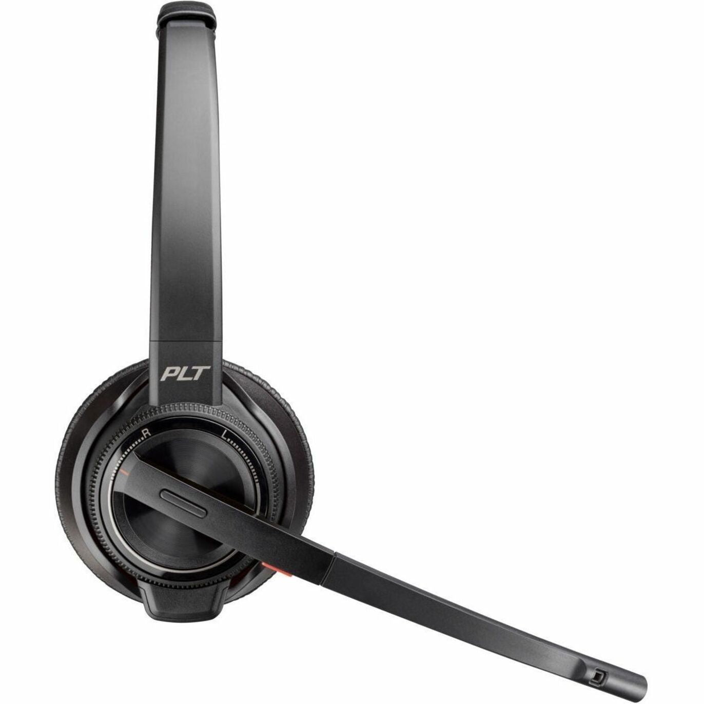 Close-up view of Poly Savi 8220 UC headset microphone boom and ear cup design-alternate-image2