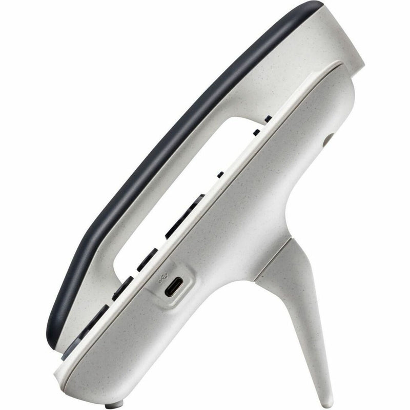 Side view of Poly Edge E100 IP phone showing connectivity ports and sleek design