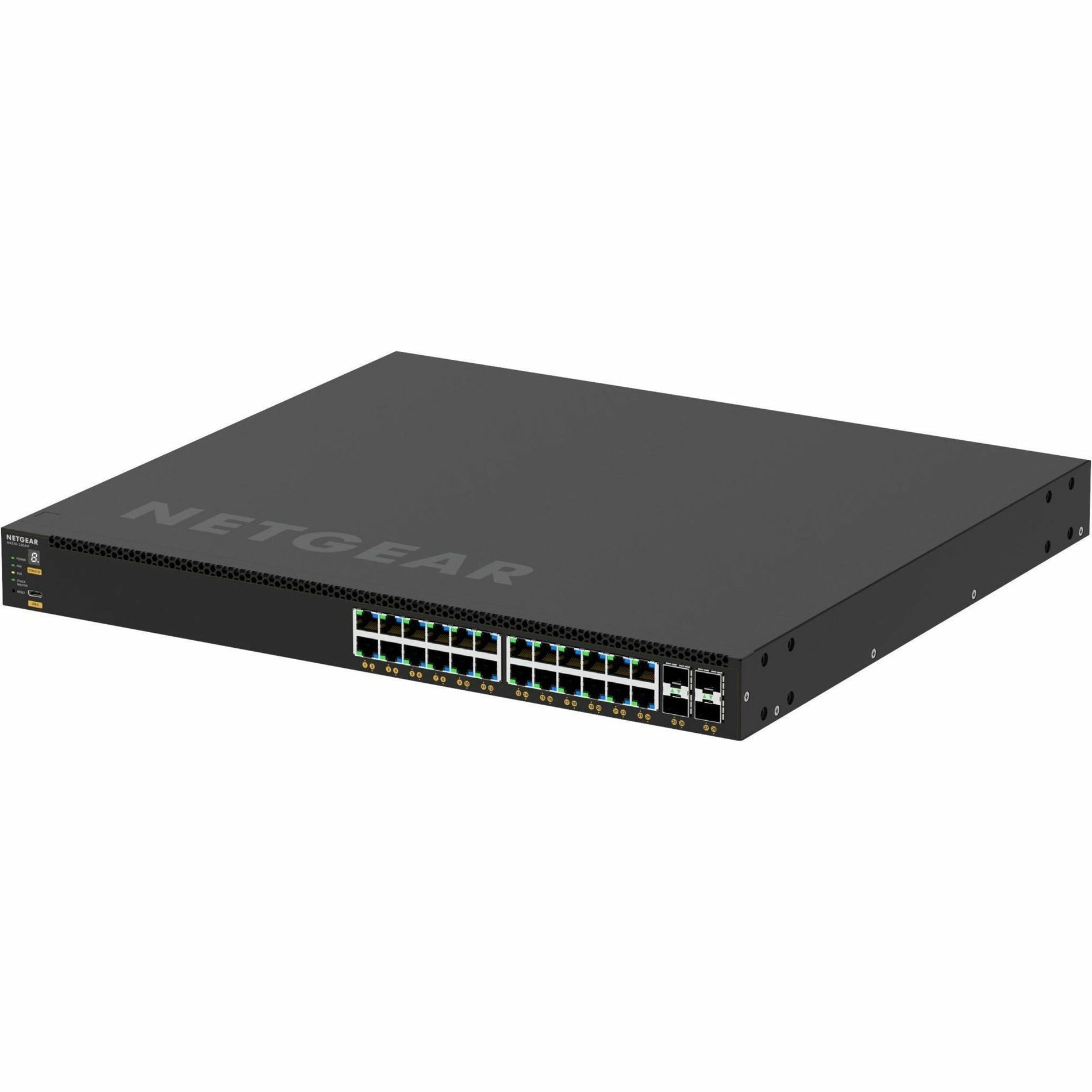Netgear システム GSM4328-100NES AV ライン M4350-24G4XF イーサネット スイッチ、24 ポート ギガビット PoE+ と 4 ポート 10G SFP+ 拡張スロット