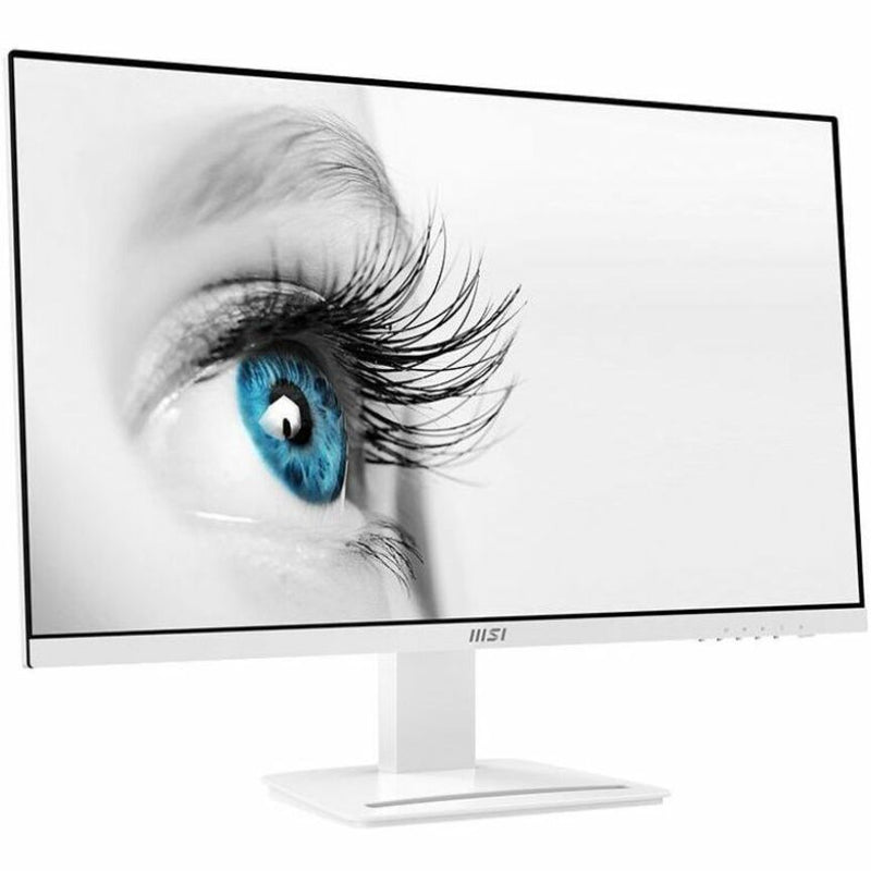 Front angled view of MSI ProMP273AW monitor displaying eye image