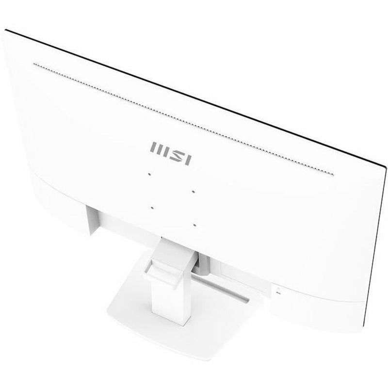 Angled rear view of MSI ProMP273AW monitor in white