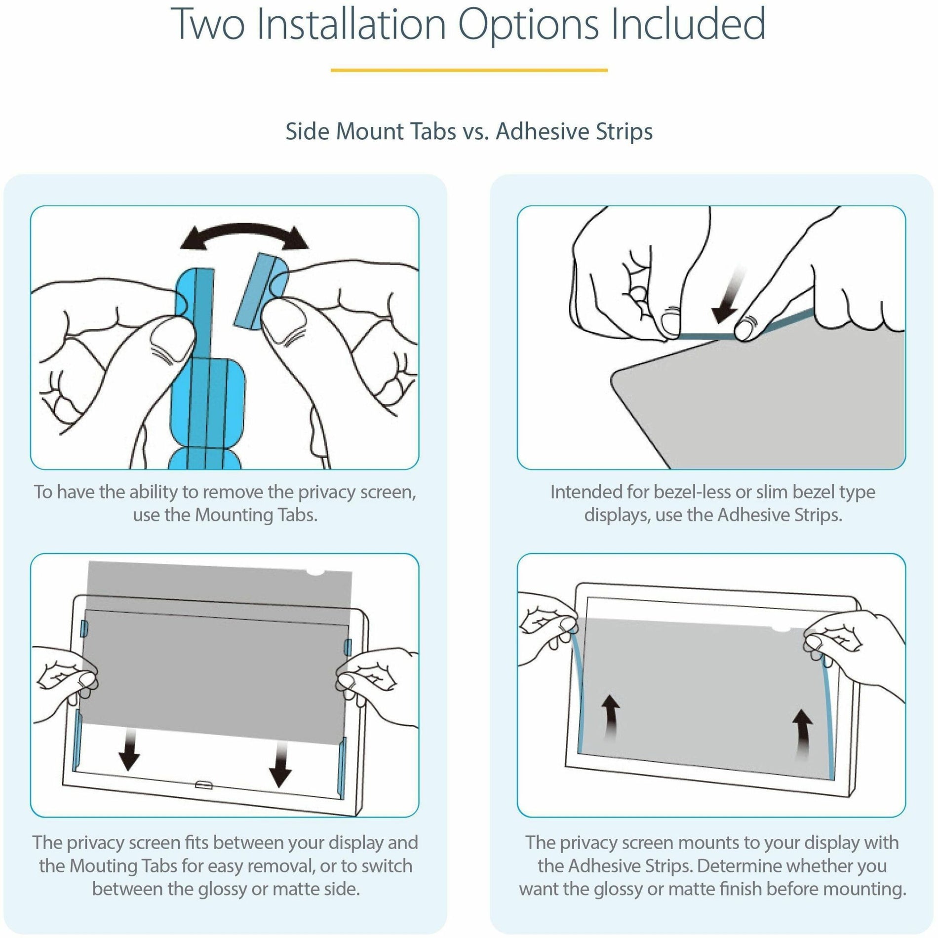 StarTech.com 2269-PRIVACY-SCREEN Privacy Screen Filter Blue Light Reduction Reversible Residue-free Anti-glare 16:9 22" LCD Monitor