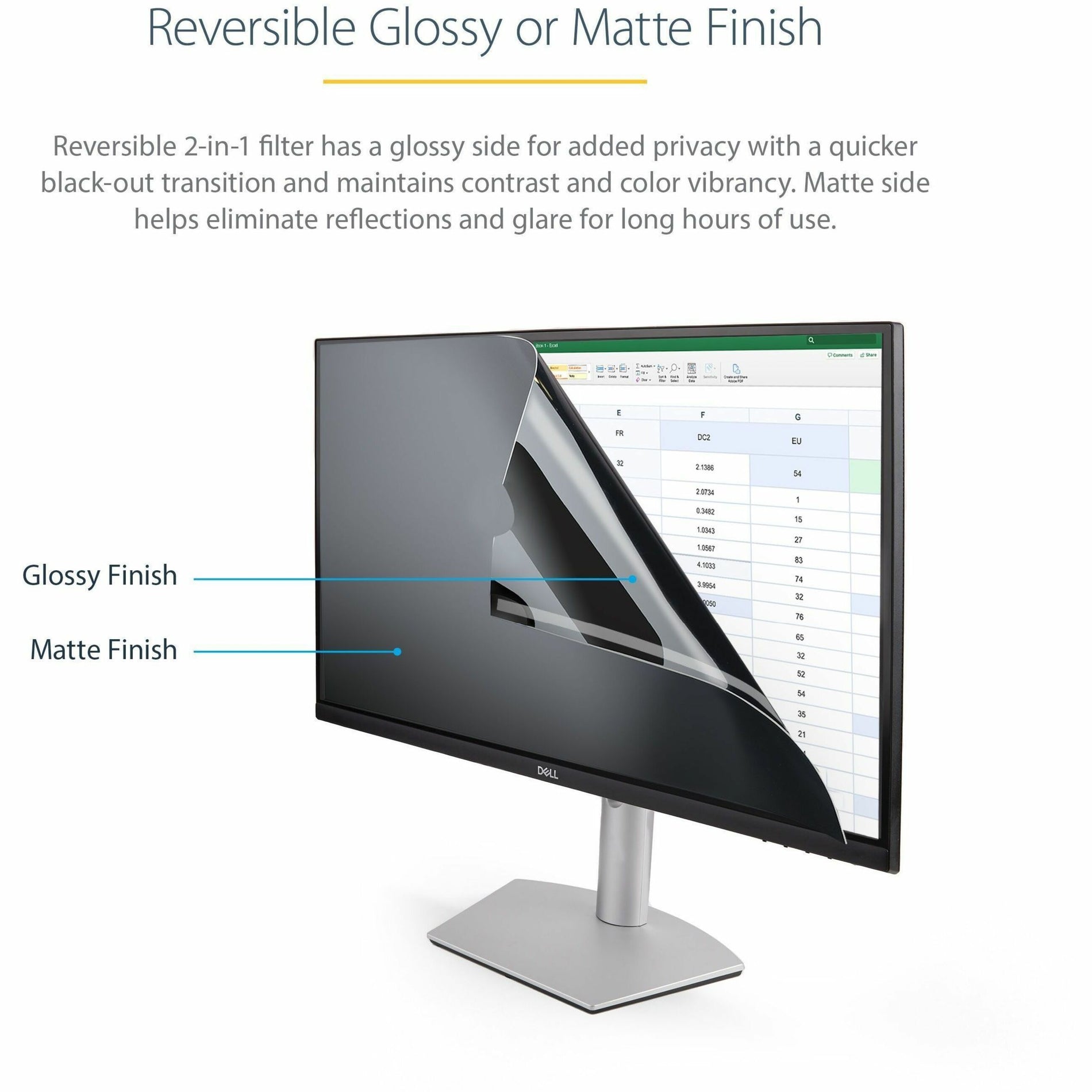 StarTech.com 2269-PRIVACY-SCREEN Privacy Screen Filter Blue Light Reduction Reversible Residue-free Anti-glare 16:9 22" LCD Monitor