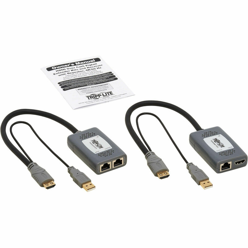 Complete video extender kit showing transmitter, receiver and documentation