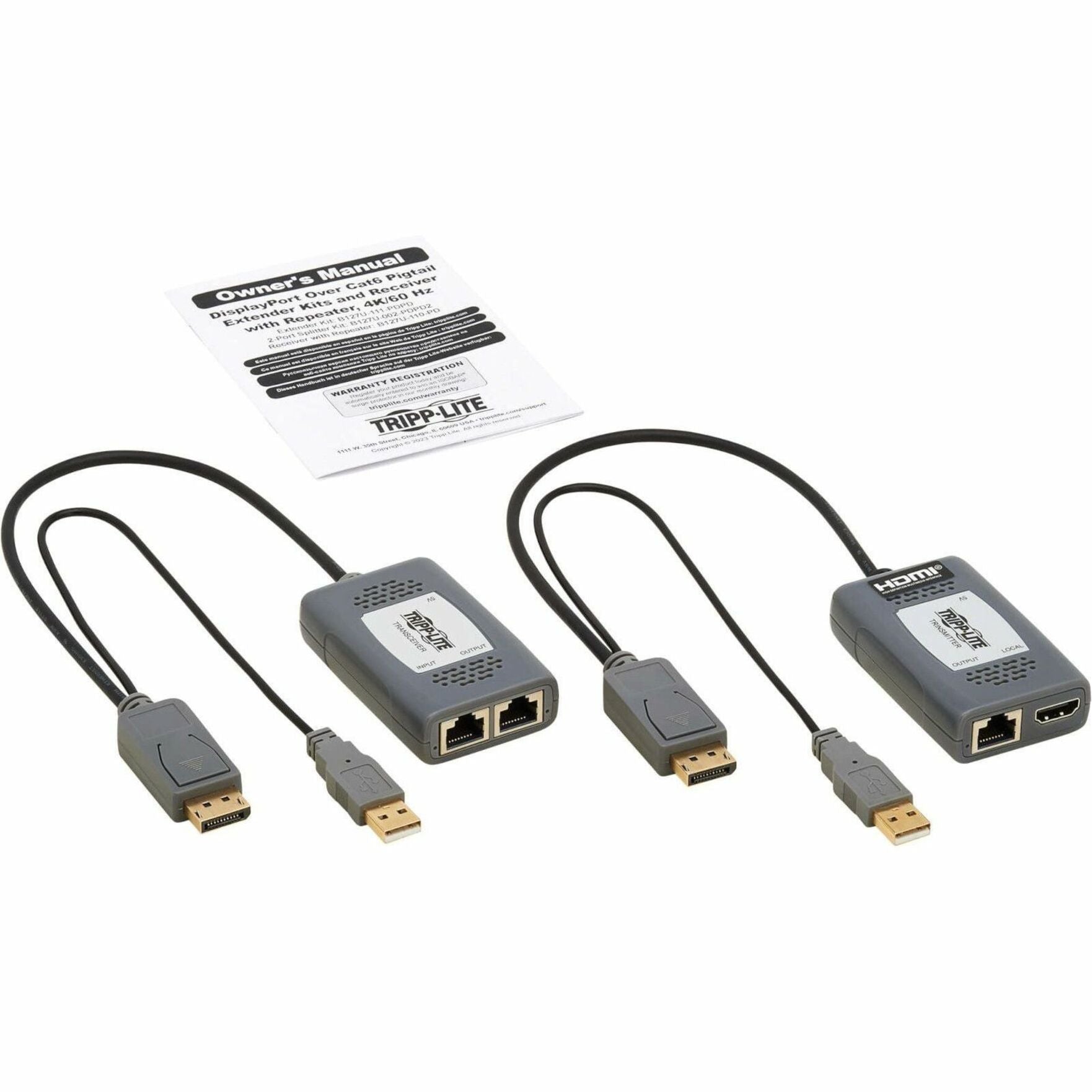 Tripp Lite B127U-111-PDPD Video Extender Zender/Ontvanger 4K 3840 x 2160 TAA Conform USB HDMI DisplayPort RJ-45 Categorie 6