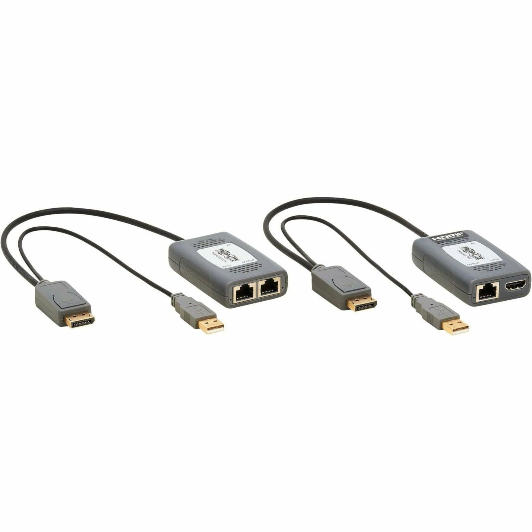 Front view of Tripp Lite B127U-111-PDPD DisplayPort and HDMI extender kit showing transmitter and receiver units-alternate-image1