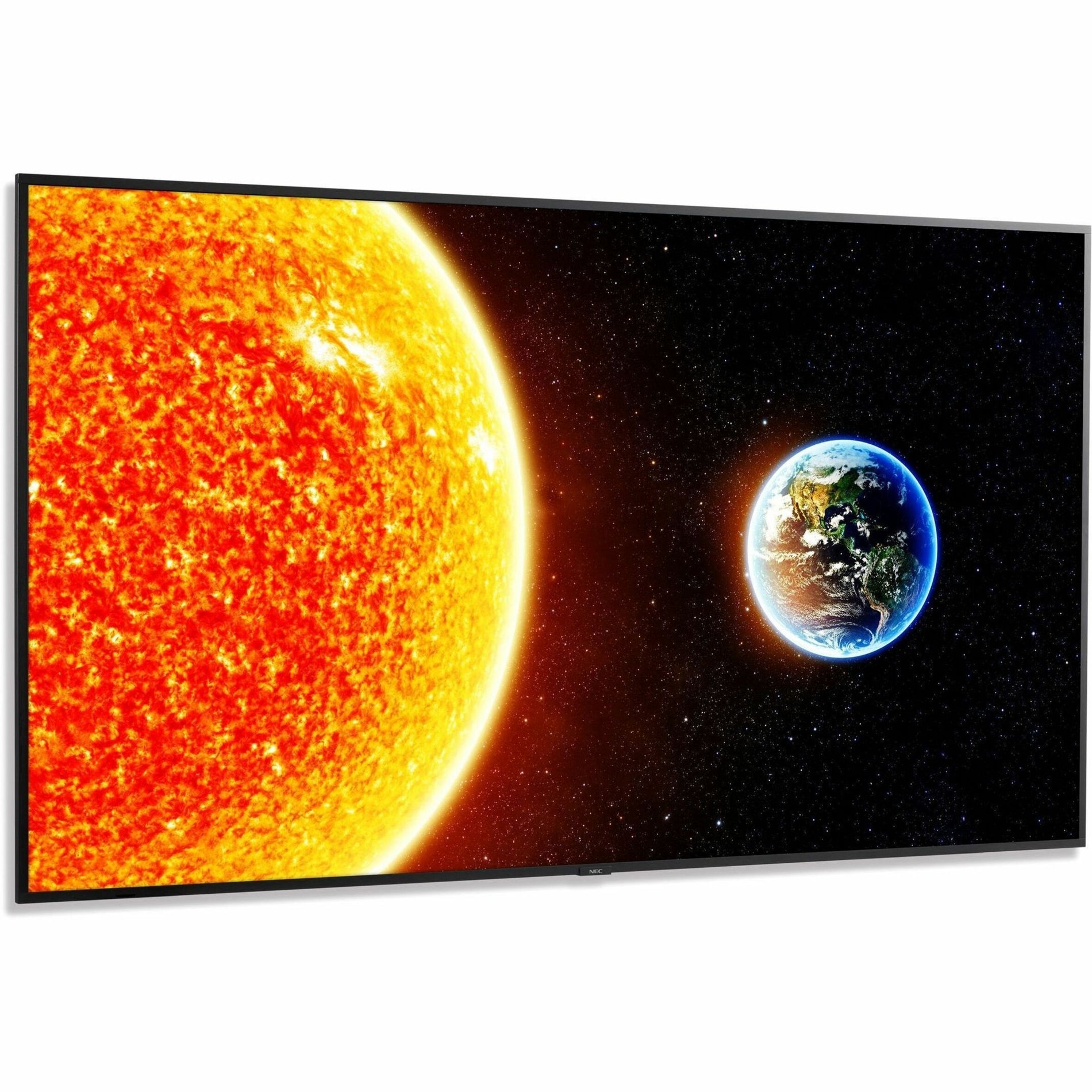 Sharp NEC E988 98-inch commercial display showing vibrant 4K HDR image of sun and earth against black space background-alternate-image1