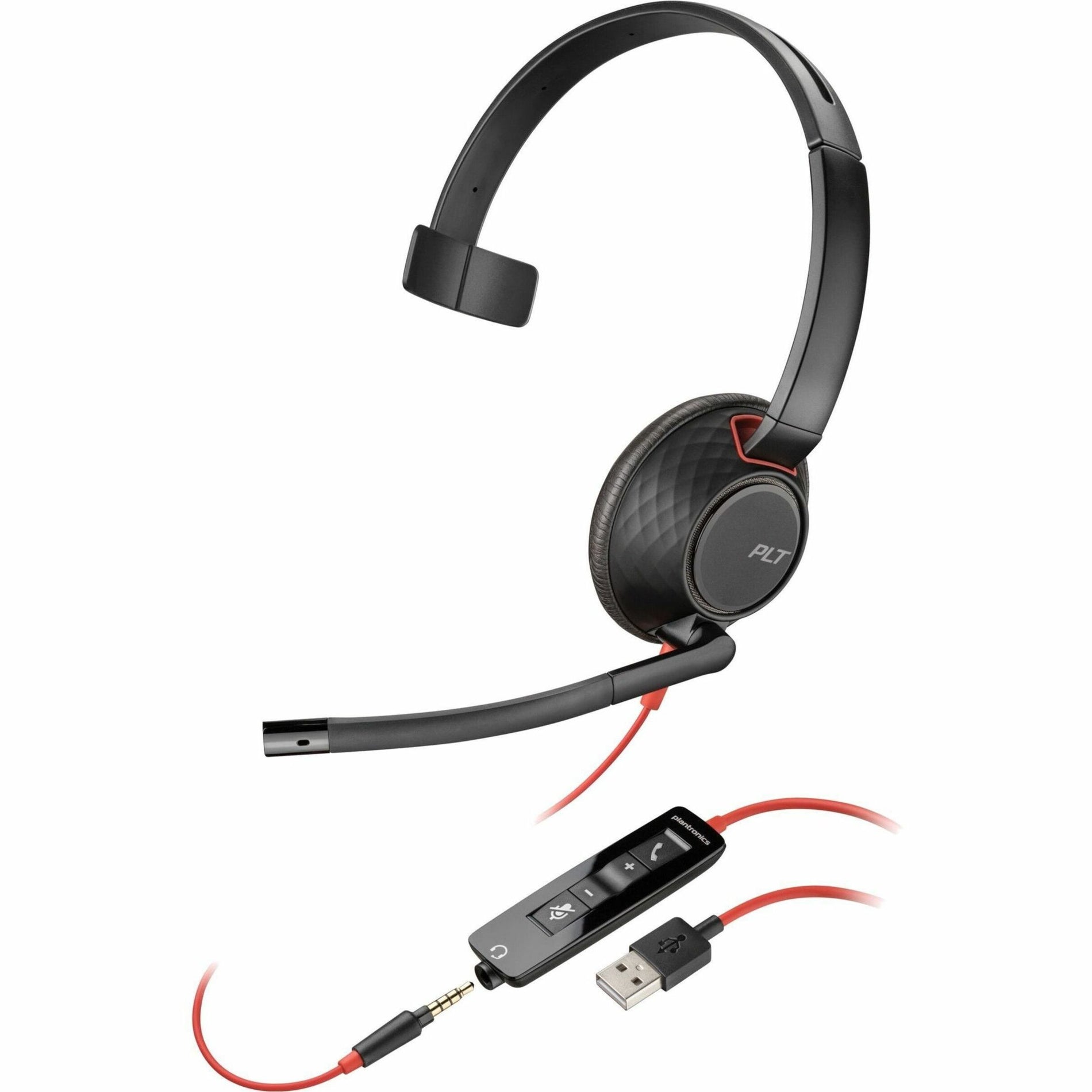 Poly Blackwire 5210 Headset, On-ear, Over-the-head, Boom Microphone, Noise Cancelling, TAA Compliant
