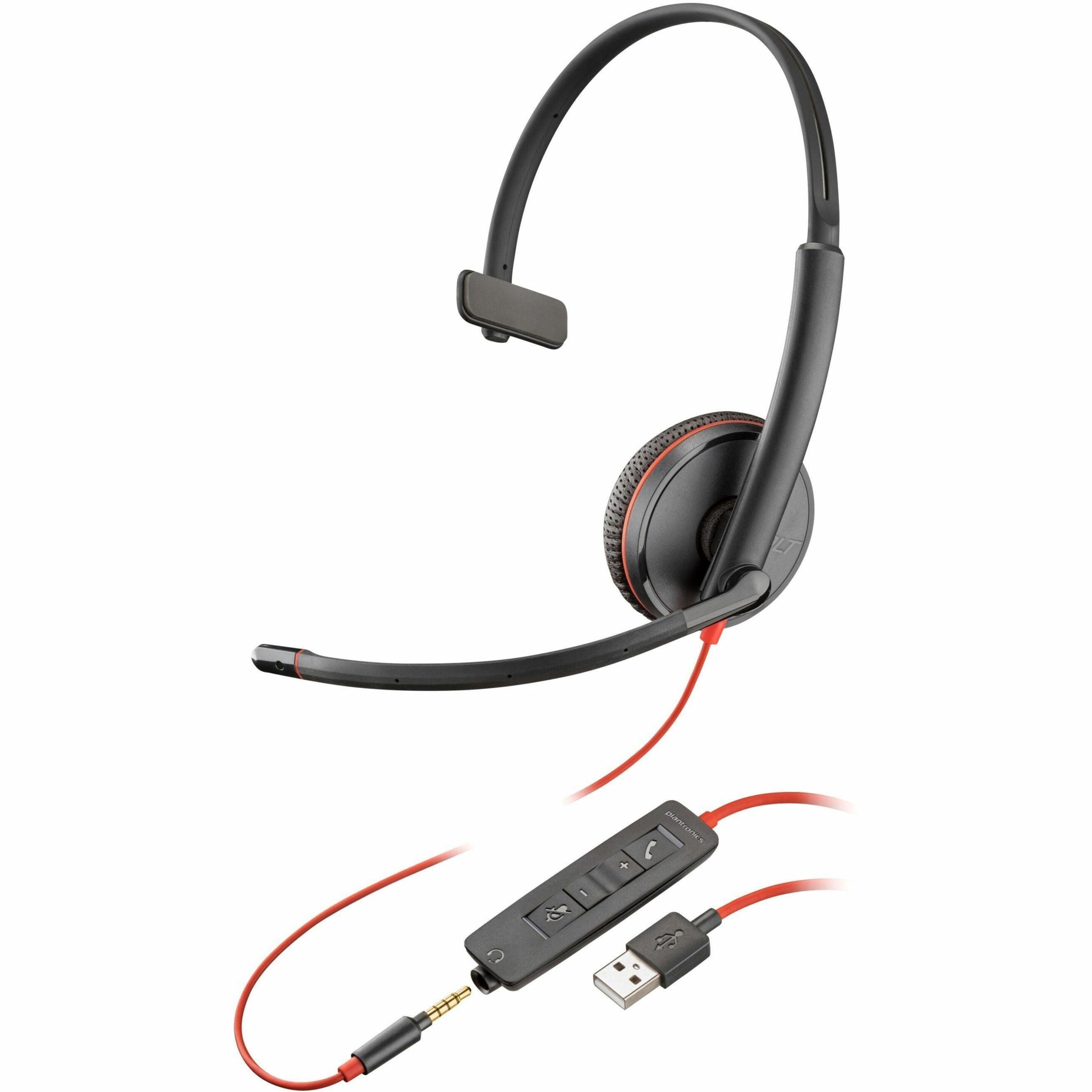 Poly Blackwire 3215 Monaural USB-A Headset TAA Leicht Geräuschunterdrückung Breitband-Audio 