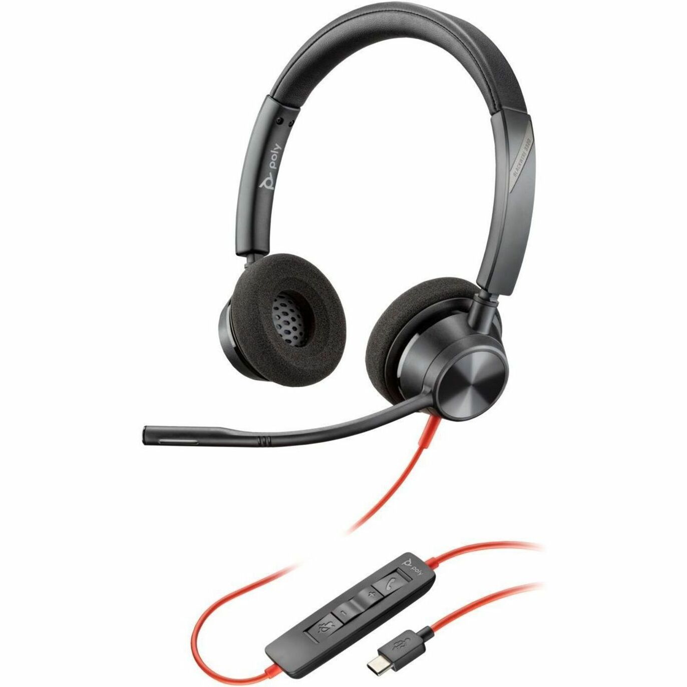 بولي بلاكوير 3320 سماعة رأس USB-C TAA، سماعة من صوت واحد مع ميكروفون ذو عصا، تقنية إلغاء الضجيج، ضمان لمدة سنتين