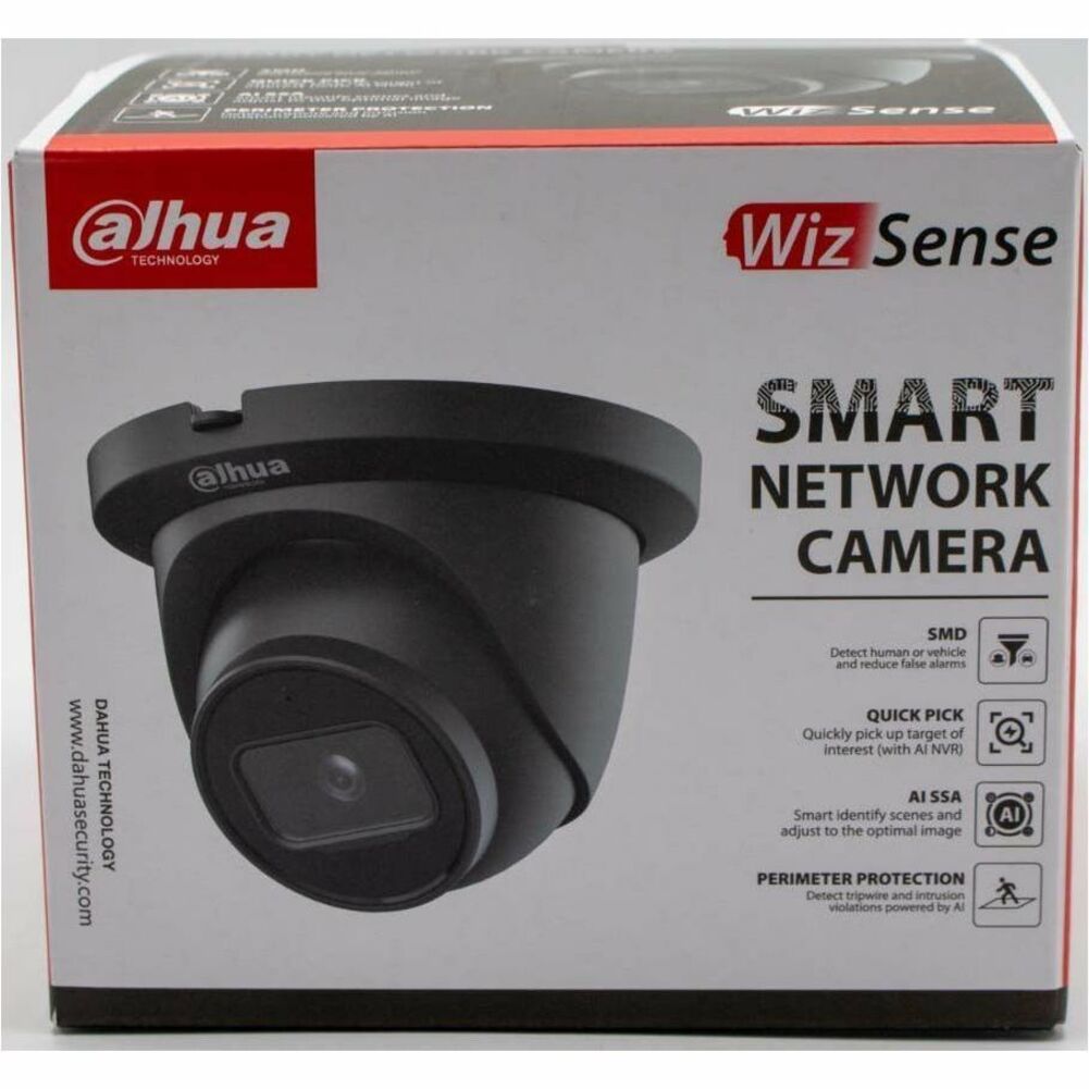 Product packaging of Dahua WizSense smart network camera showing key features and specifications-alternate-image3