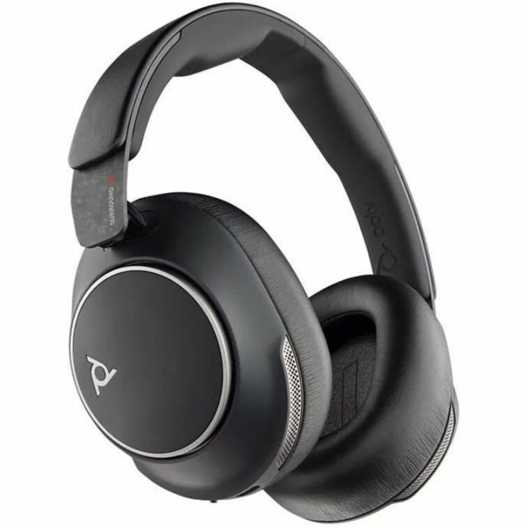 Side view of Poly Voyager Surround 80 UC wireless headset showing black over-ear design with silver accents-alternate-image1