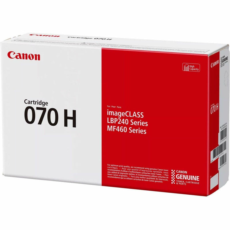 Angled view of Canon 070H toner cartridge retail box showing product specifications and printer compatibility