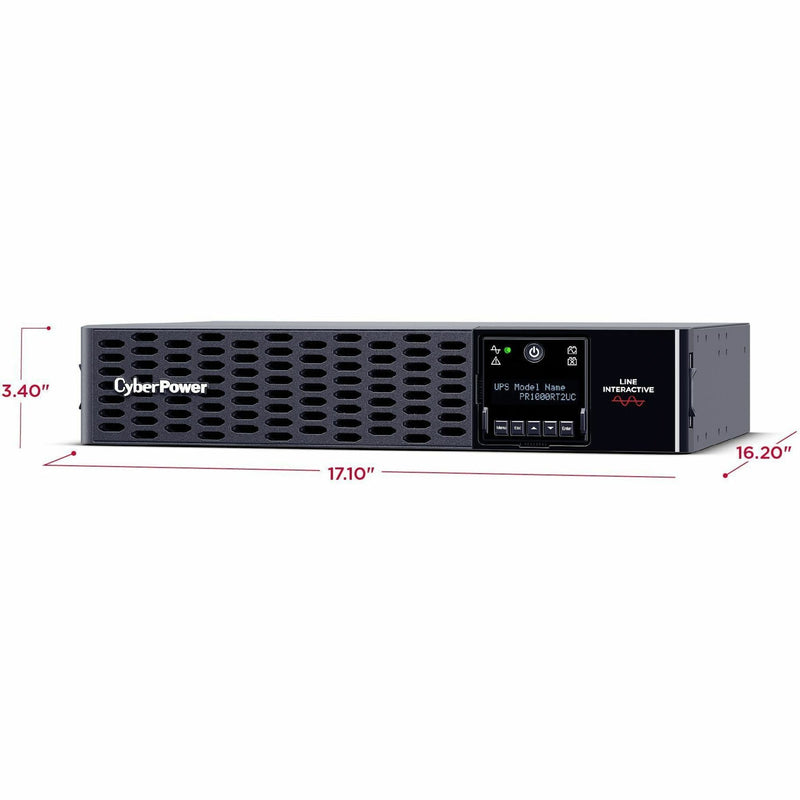 Dimensional diagram of CyberPower PR1000RT2UC with measurements