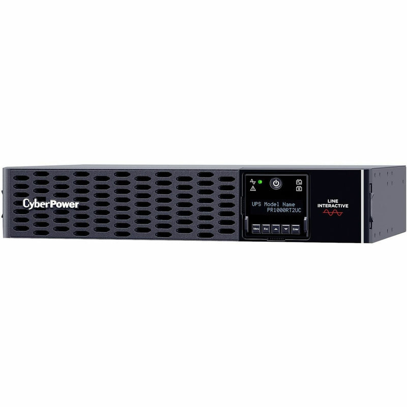 Front angle view of CyberPower PR1000RT2UC in rack mount position