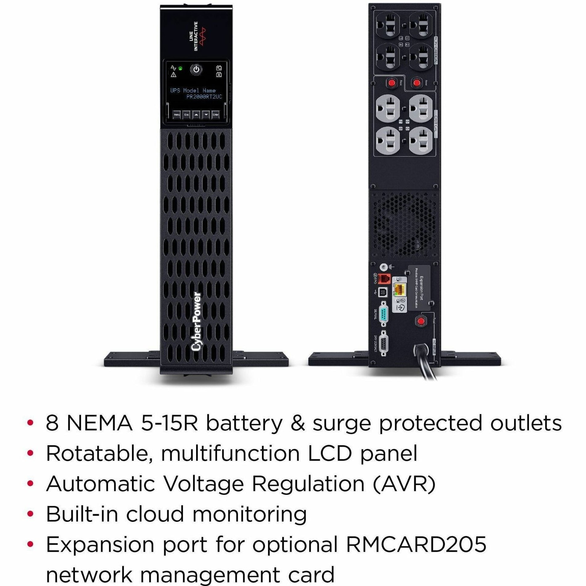 CyberPower PR1000RTXL2UC UPS de Senoidal Inteligente Rack/Torre 1000VA/1000W Garantía de 3 Años Pantalla LCD