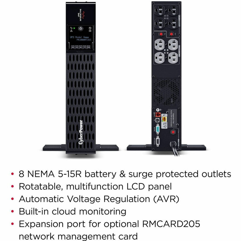 Rear view of CyberPower PR1000RTXL2UC UPS showing outlets and connectivity ports