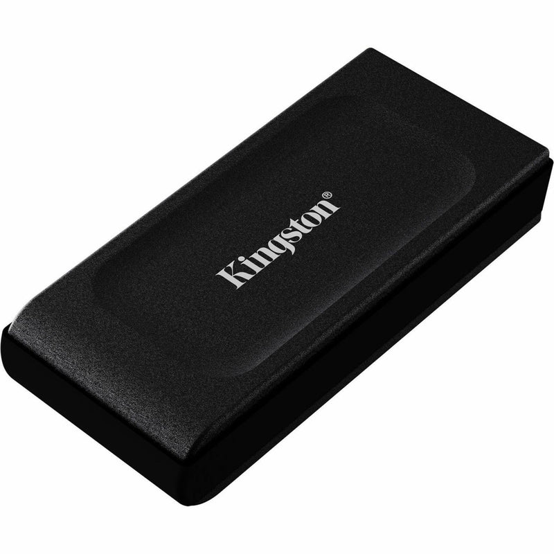 Kingston XS1000 External SSD in black with silver logo, angled view