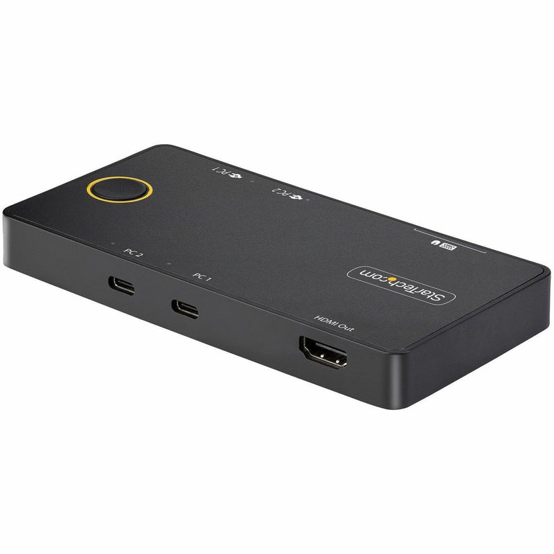 Angled view of StarTech.com KVM switch showing compact design