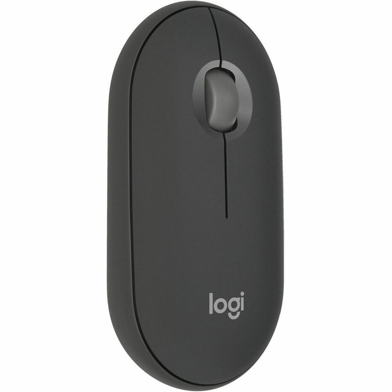 Top view of Logitech Pebble 2 M350s wireless mouse in tonal graphite showing sleek minimalist design