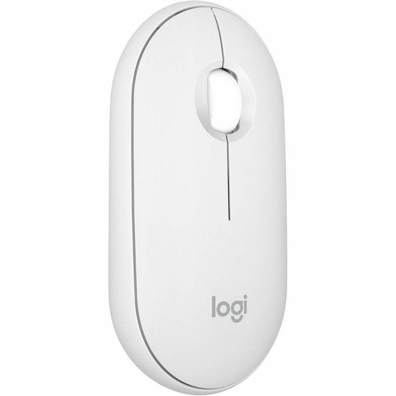 Top view of the Logitech Pebble 2 M350s wireless mouse in tonal white showing its minimalist design