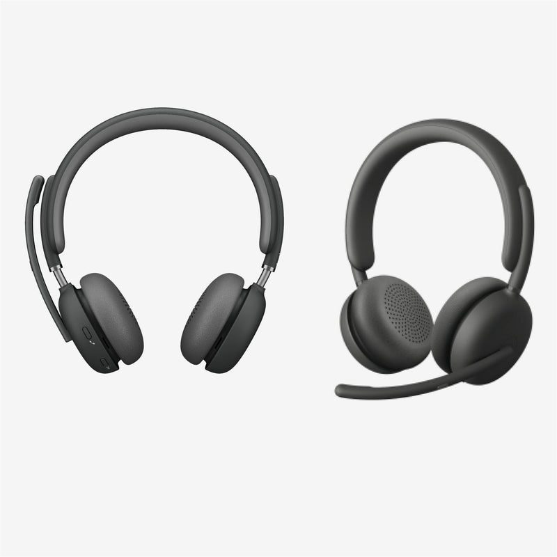 Front and side view of Logitech Zone 950 headset showing flexible design