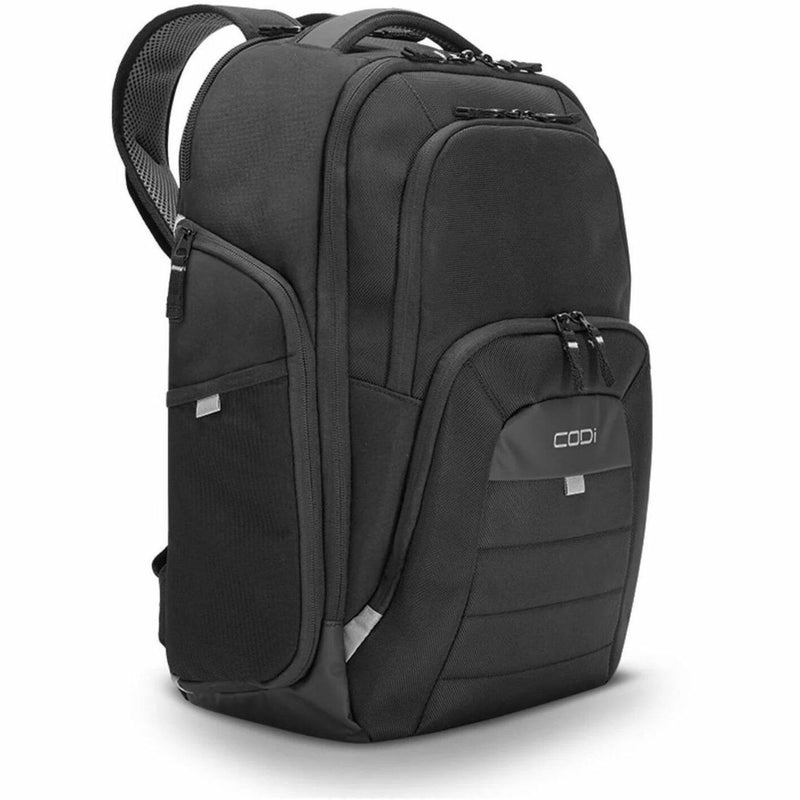 CODi Ferretti Pro Sport Pack backpack shown in black with multiple compartments and ergonomic design