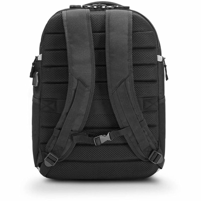 Back view of backpack showing ergonomic padding system and adjustable straps