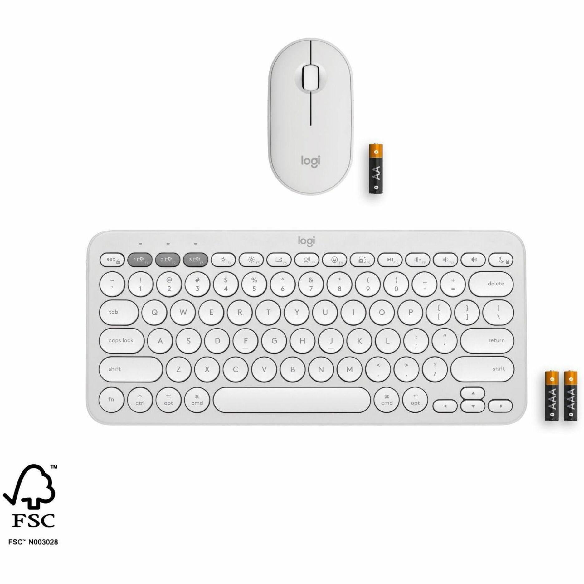 Logitech 920-012201 Pebble 2 Combo for Mac Wireless Keyboard and Mouse, Tonal White, Bluetooth, Slim, Quiet Keys