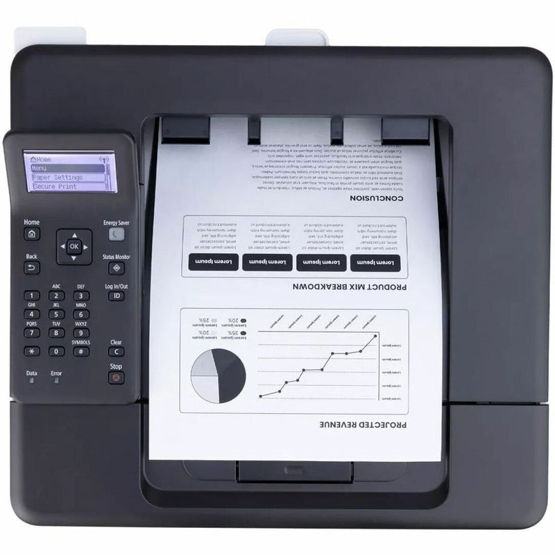 Top view of Canon LBP246dw control panel with LCD screen