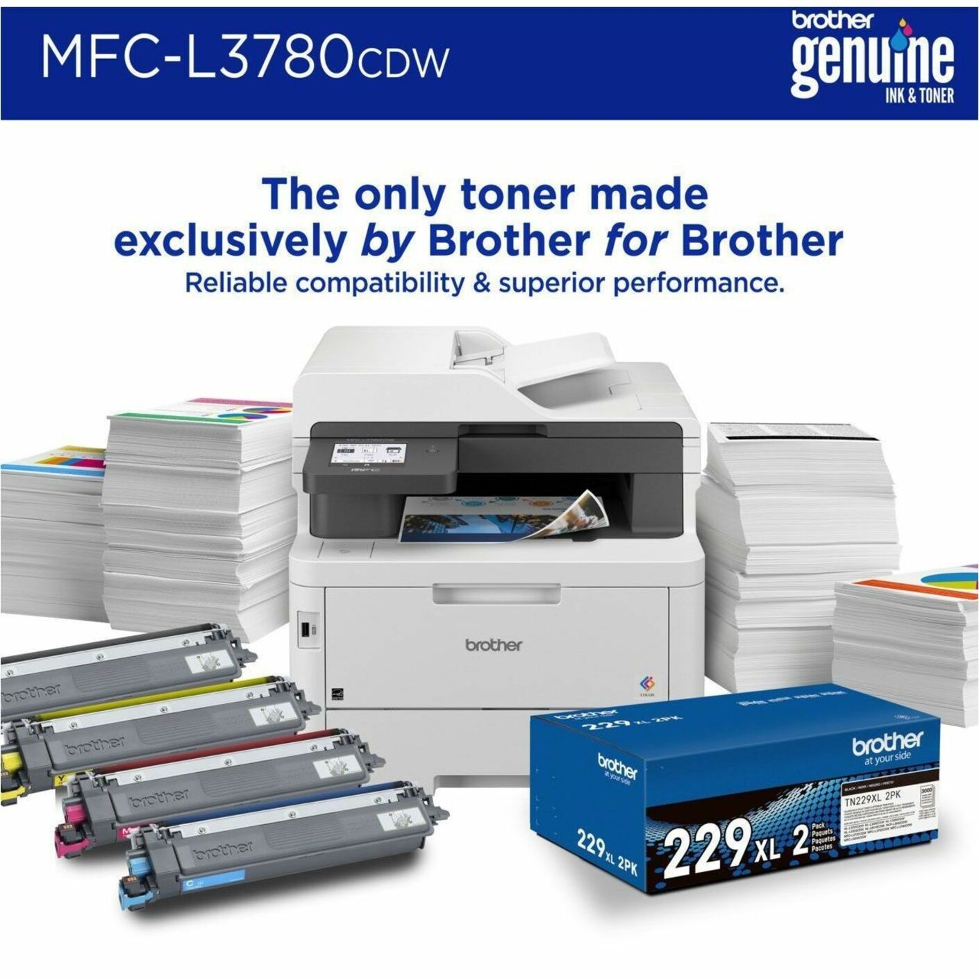 Brother MFC-L3780CDW Wireless Digital Color All-in-One Printer, Fax, Copier, Scanner, USB, 3.50" Touchscreen, Gigabit Ethernet, Wireless LAN, NFC