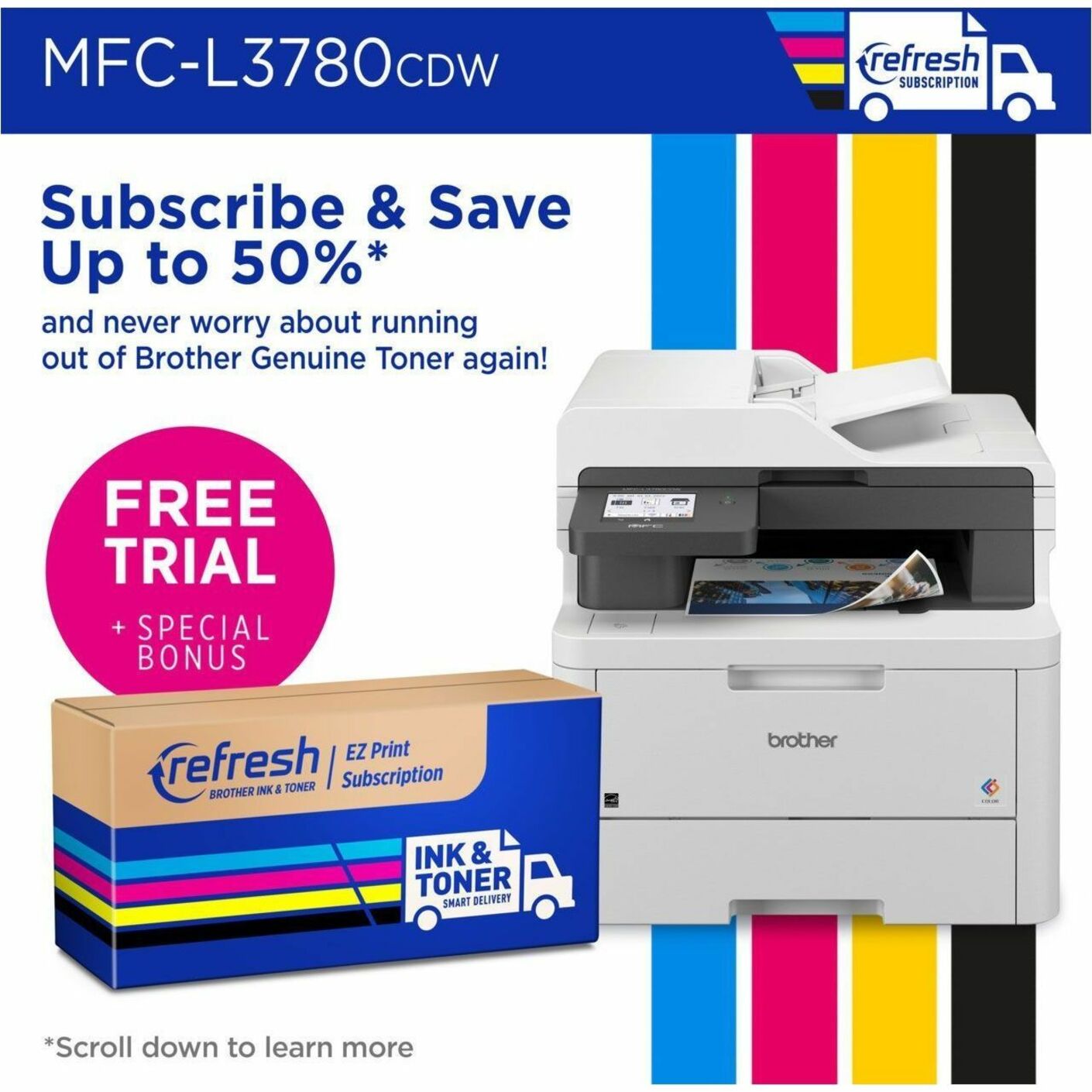 Brother MFC-L3780CDW Wireless Digital Color All-in-One Printer, Fax, Copier, Scanner, USB, 3.50" Touchscreen, Gigabit Ethernet, Wireless LAN, NFC