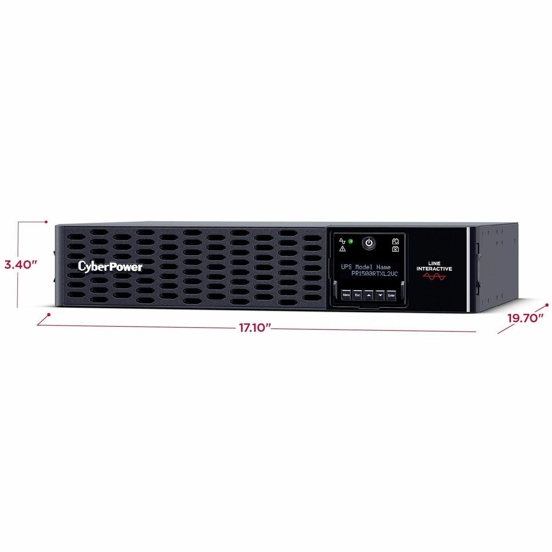 Dimensional diagram of CyberPower PR1500RTXL2UC UPS showing measurements-alternate-image11