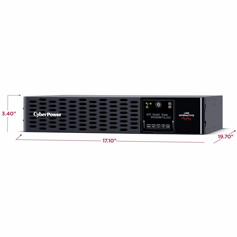 Dimensional diagram of CyberPower PR1500RTXL2UC UPS showing measurements