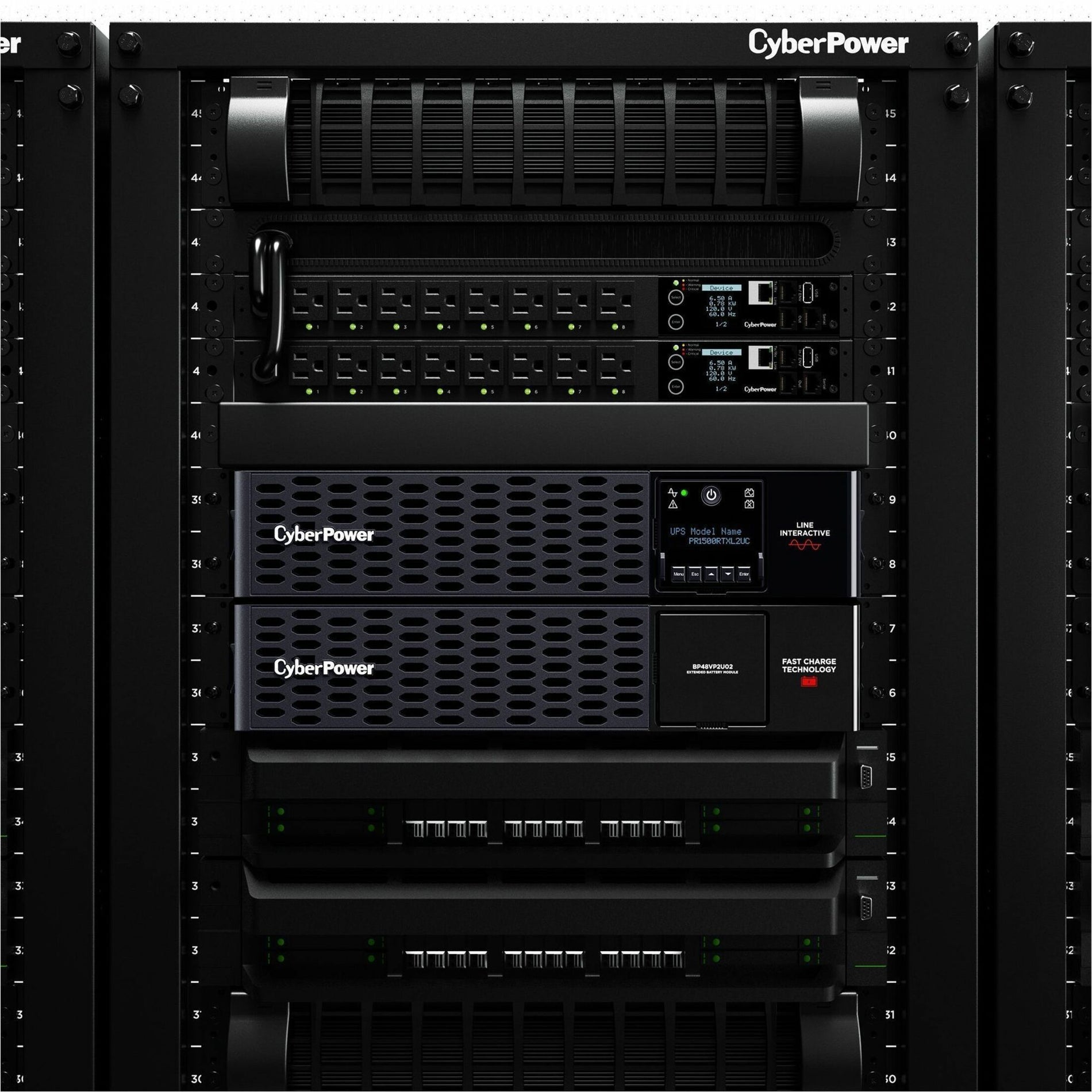 CyberPower PR1500RTXL2UC UPS installed in data center rack with other equipment-alternate-image13