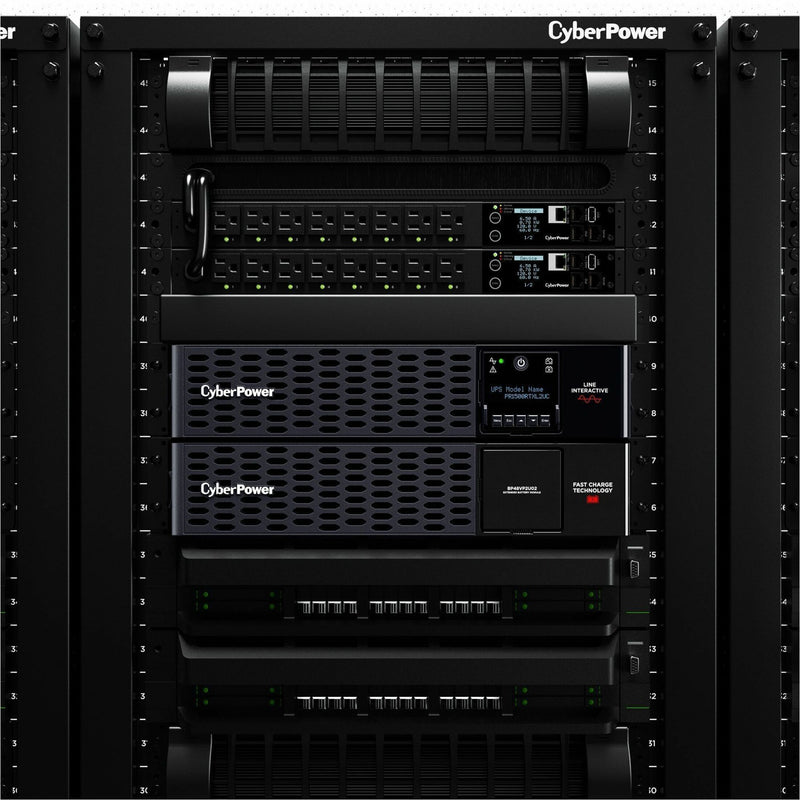 CyberPower PR1500RTXL2UC UPS installed in data center rack with other equipment