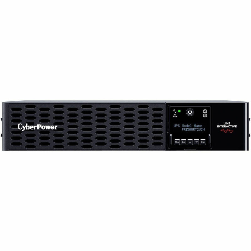 Front view of CyberPower PR1500RT2UCN Smart App UPS in rack mount configuration