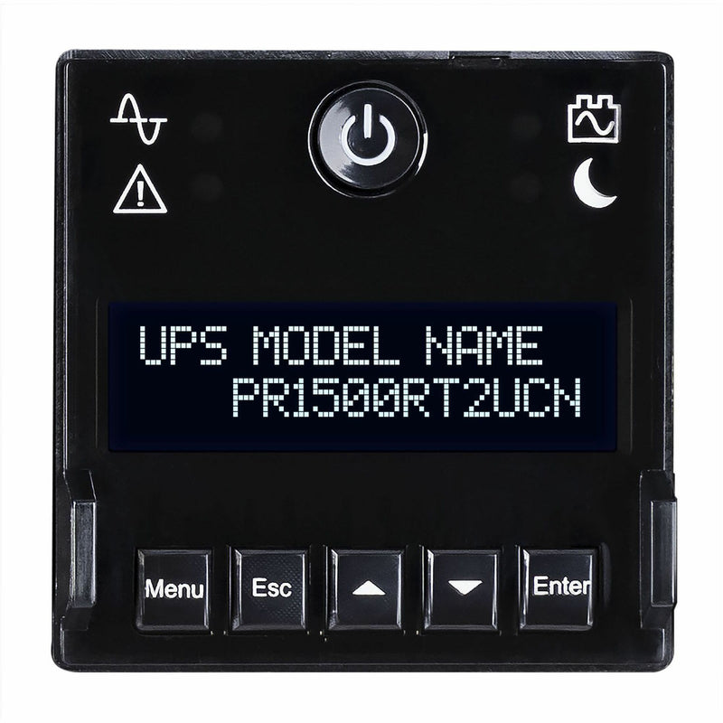 Close-up of UPS LCD display showing interface details