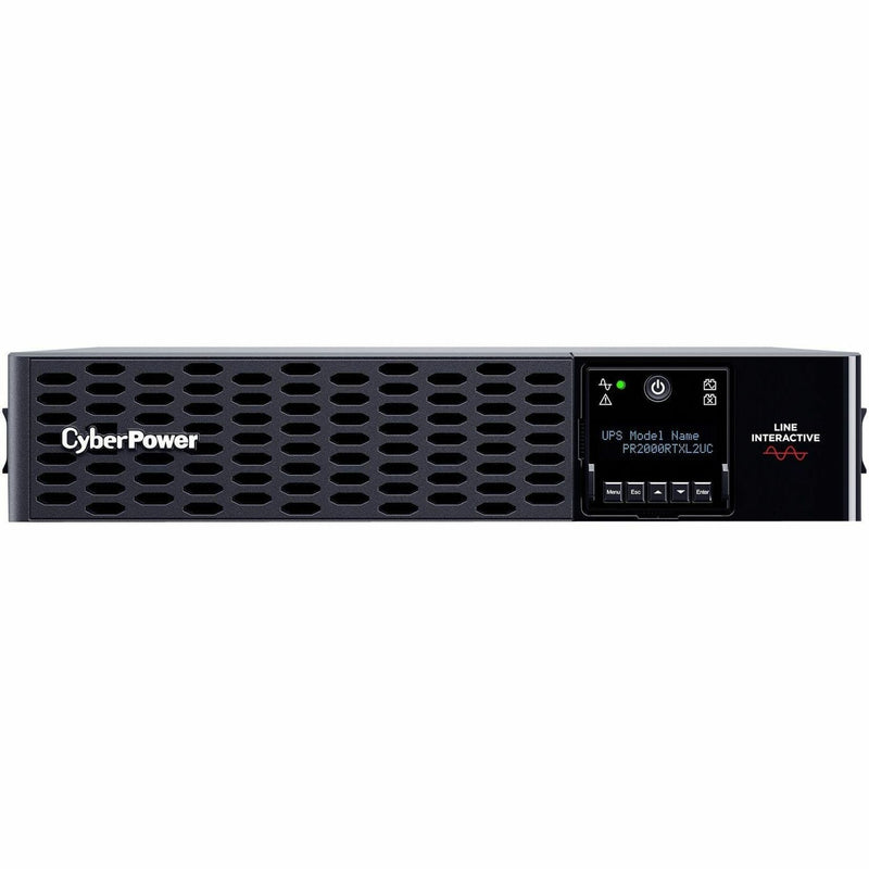 Front view of CyberPower PR2000RTXL2UC UPS with LCD display