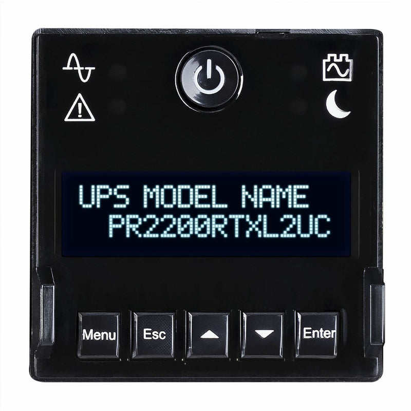 Close-up of UPS LCD display and controls