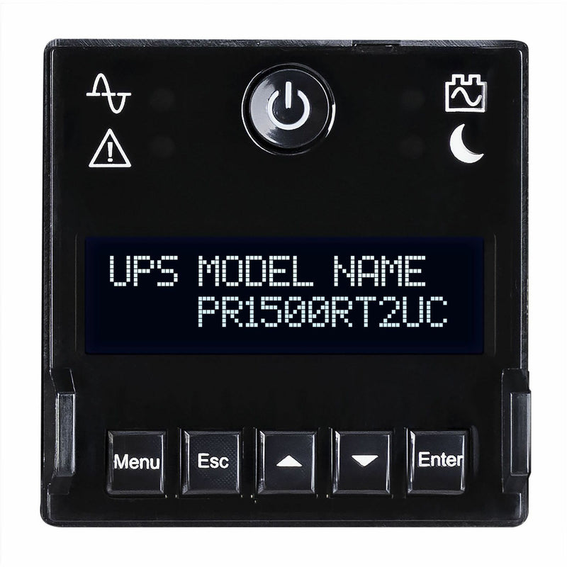 Close-up of PR1500RT2UC LCD control panel and buttons