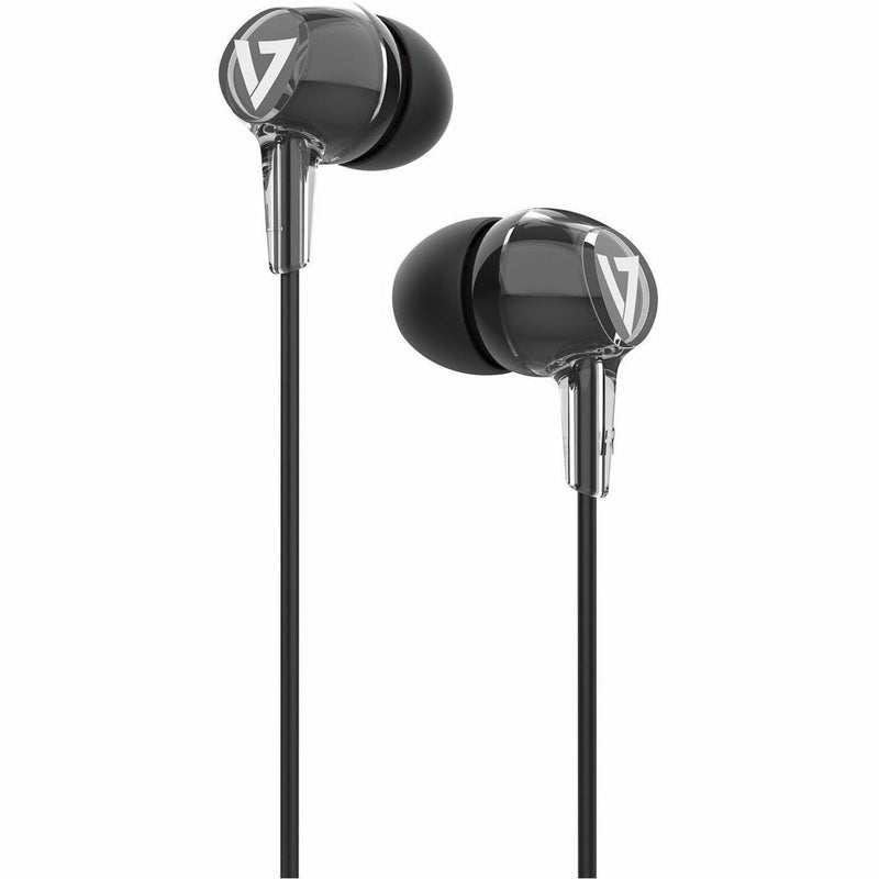 Side view of V7 HA220 earbuds highlighting ergonomic design